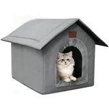 Mineup Katzenhaus Für Draußen Winterfest, 40x40x35cm Katzenhaus Outdoor, Wetterfester Katzenhöhle Haustierhaus mit Plüschkissen, Outdoor Hundehöhle, Faltbares Katzenhau für Streuner Haustiere