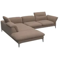 FLEXLUX Ecksofa Salino, Funktionssofa mit Ottomane, Relaxsofa, Ecksofa, Sofa mit Arm- und Kopfteil-Verstellungen, Kaltschaum & Stahl-Wellen braun