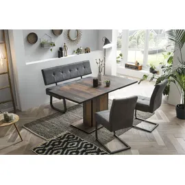 Hela Essgruppe "Luise I G (Bank, Stühle, Tisch)", braun (oldwood, vintage anthrazit, vintage anthrazit, anthrazit), Microfaser VINTAGE, Einlegeplatte, Oldwood/VT Anthrazit, FSC-zertifizierter Holzwerkstoff, Metall, Polyester, Stoff, Sitzmöbel-Sets, Essgruppe,