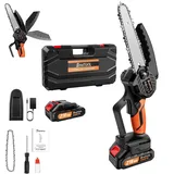 Akku-Mini-Kettensäge 6 Zoll, Tragbare Hand-Kettensäge 21V mit Sicherheitsverriegelung & Kupfermotor, Leichte Elektro-Kettensäge für Garten, Hof, Ast- und Holzschneiden, Orange