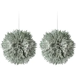 Winterliche Kunstpflanze CREATIV GREEN "Weihnachtsdeko", grün, H:14cm Ø:14cm, Kunststoff, Kunstpflanzen, Kugel Ø 14 cm, mit künstlichem Schnee bedeckt, 2er-Set