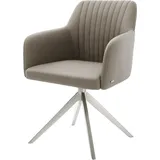 DeLife Polsterstuhl Greg-Flex, Kreuzgestell breit Edelstahl Echt-Leder Schlamm Taschenfederkern grau 56 cm x 86 cm x 58 cm