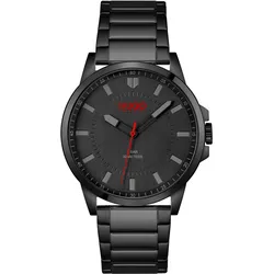 Quarzuhr HUGO "FIRST", schwarz (schwarz, schwarz), Armbanduhren, Herren, Armbanduhr, Herrenuhr, Mineralglas, Lederarmband
