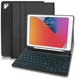 Hofsos für IPad 6. Generation Hülle mit Tastatur, Tastatur Hülle für iPad 6.Generation 2018 / iPad 5.Gen 2017 (Deutsches) - Slim Schutzhülle mit Pencil Halter Wireless Beleuchtete Tastatur Schwarz