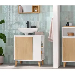 Tchibo - Waschbeckenunterschrank mit Tür und seitlichem Fach - 60x38x68cm - braun - Eschen-Massivholz