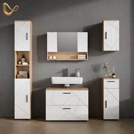 livinity® Ronco Badschrank 30 x 59 cm Weiß Hochglanz/Eiche Spanplatte
