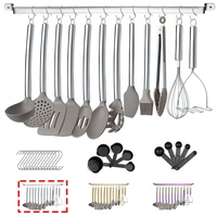 38 Teiliges Silikon-Küchen-Kochgeschirr-Set mit Utensilienablage, Silikonkopf und Edelstahlgriff Kochgeschirr, Küchenhelfer für Utensilien-Set(Silber)