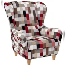 Supellex Ohrensessel Sofia Patchwork 92 x 68 x 95 cm Mehrfarbig mit Hocker