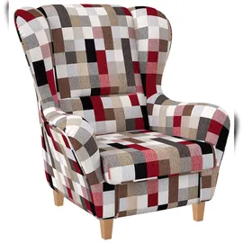 Supellex Ohrensessel Sofia Patchwork 92 x 68 x 95 cm Mehrfarbig mit Hocker