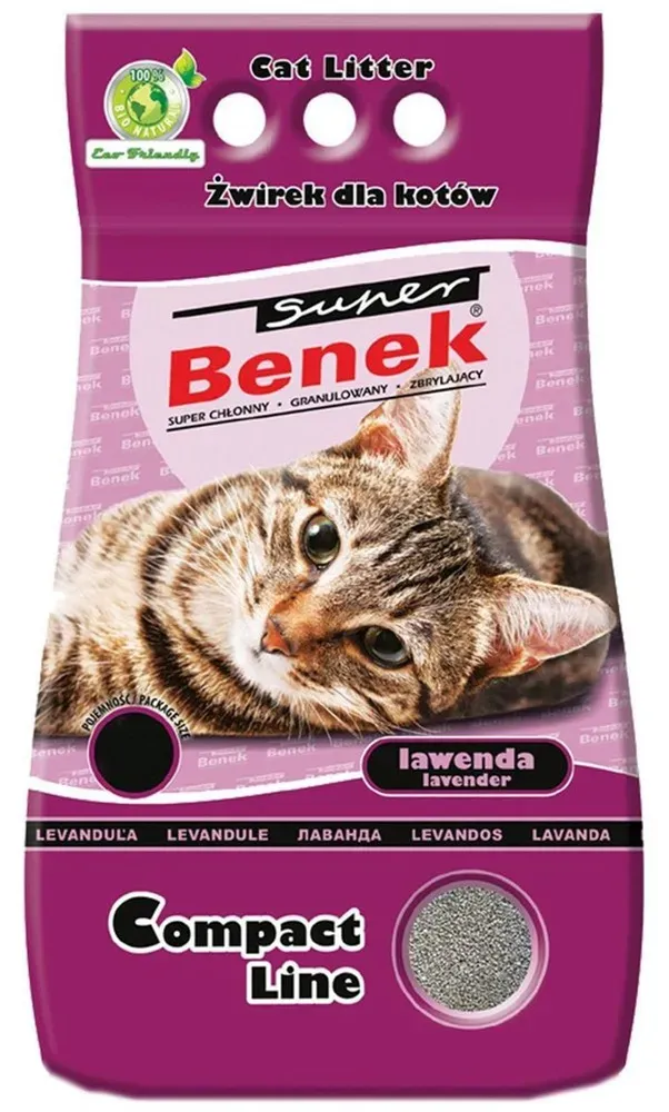 Super Benek Compact Line Katzenstreu mit Lavendelduft 10l +Trixie Streulöffel leicht -3% billiger (Rabatt für Stammkunden 3%)