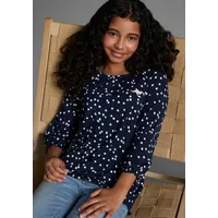 KangaROOS Langarmshirt "Viskoseshirt mit 3/4 Arm", Mädchen, Gr. 164/170, blau (marine), Jersey, Obermaterial: 95% Viskose, 5% Elasthan, gepunktet, weit hüftlang, Rundhals, mit Gummizug, Shirts Langarmshirt, weite Passform, gepunktetes Design, Rundhalsausschnitt
