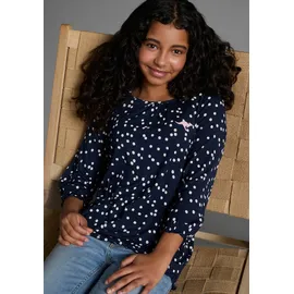 KangaROOS Langarmshirt "Viskoseshirt mit 3/4 Arm", Mädchen, Gr. 164/170, blau (marine), Jersey, Obermaterial: 95% Viskose, 5% Elasthan, gepunktet, weit hüftlang, Rundhals, mit Gummizug, Shirts Langarmshirt, weite Passform, gepunktetes Design, Rundhalsausschnitt