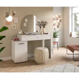 inn.furn Schminktisch Weiß Hochglanz, 117 cm, mit Spiegel Relief