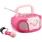 Blaupunkt BTB 20 Bibi & Tina tragbarer CD-Player mit Mikrofon, CD-Player für Kinder, UKW Radio mit manueller Sendereinstellung, 2,3 Watt RMS, Pink