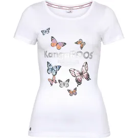 KangaROOS T-Shirt KANGAROOS, Damen, Gr. 36/38, bunt (weiß, bunt), Rippware, Obermaterial: 100% Baumwolle, bedruckt, körpernah hüftbedeckend, Rundhals, Shirts T-Shirt, Kurzarm, körpernahe Passform, aus Rippware