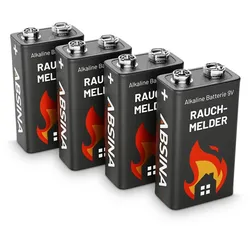 ABSINA 4x Rauchmelder Batterie 9V Block - Alkaline Batterien Blockbatterien für Feuermelder, Bewegungsmelder, Kohlenmonoxid & Rauchwarnmelder