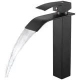 Auralum Max Waschtischarmatur Wasserfall Wasserhahn Badarmatur Waschbecken Mischbatterie Waschtisch Armatur Schwarz 27.3 cm