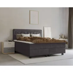 Boxspringbett LEONIQUE "Jeanne", grau (anthrazit), B:141cm L:208cm, 100% Polyester, Komplettbetten, Boxspringbett, inkl. Topper mit Taschen-Federkernmatratze