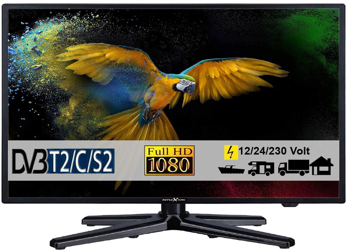 REFLEXION LEDW24N, LED Fernseher 24 Zoll 60 cm, DVB-S /S2, DVB-T /T2, DVB-C, USB, 230V + 12/24 Volt
