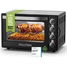 STILLSTERN Minibackofen mit Umluft (60L) NEU: CYCLONE PRO+ (Antihaftbeschichtung), DE Version, Airfryer-Einsatz, Rezeptheft, Drehspieß, 2200W Toaster Grill Pizzaofen Mini Backofen auch für Camping
