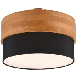 meineWunschleuchte LED Deckenleuchte Holzlampe mit Stoffschirm Schwarz Ø 30cm