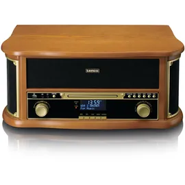 Lenco Retro-Schallplattenspieler aus Holz mit Bluetooth®, DAB+/FM-Radio, USB-Codierung, CD-Player, Kassettenspieler und eingebauten Lautsprechern