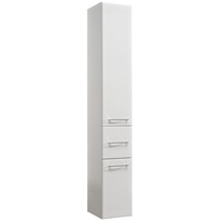 Pelipal Badezimmerschrank Quickset 376 in Weiß Hochglanz, 30 cm breit | Hochschrank mit 2 Türen, 1 Schubkasten und 3 Glas-Einlegeböden