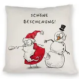 speecheese Weihnachtsmann und Schneemann Kissen mit Spruch Schöne Bescherung EIN bequemes DekoKissen für die Couch lustiges WeihnachtsKissen Weihnachtsmann Cartoon Comic Männer Weihnachten