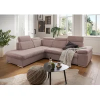 INOSIGN Ecksofa »Vasto L-Form«, inkl. Bettfunktion und Bettkasten, inkl. Kopfteilfunktion rosa