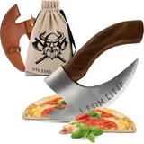VIKING CRAFT - Pizza Axt Wikinger inkl. Lederschutz - Pizzamesser für echte Wikinger - Pizzaschneider Axt perfekt geeignet als Wikinger Deko - Wikinger Axt, Pizza Wiegemesser, Wikinger Messer, Beil