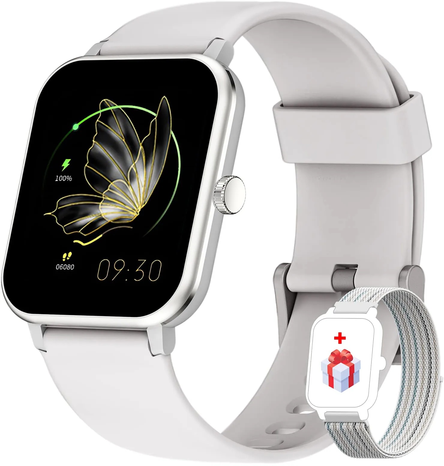 IOWODO Smartwatch Damen Herren 1,69'' Uhren Fitnessuhr Tracker mit SpO2 Schrittzähler Temperatur Schlafmonitor 25 Trainingsmodi Smart Watch für Android iOS (Grau)