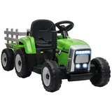Homcom Elektrischer Traktor mit Anhänger, Kinder Aufsitztraktor MP3 Funktion, 3-6KM/H Grün