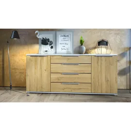 Vladon Linio V2 166,5 x 75,5 x 35 cm Weiß matt / Eiche Natur