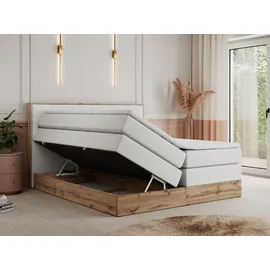 MKS Meble King Boxspringbett 140x200 mit Bettkasten Eiche, Polsterbett 140x200 mit Matratze H3, Bett 140x200 mit Kopfteil, Bett mit Holzrahmen in W... - Weiß