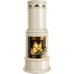 Kachelkamin Bella Rosa Klassik 2 Tür: vergoldet - Kacheln: Java, gold bemalt - Rad. 60RK ECOplus