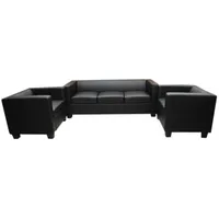 Mendler 3-1-1 Sofagarnitur Couchgarnitur Loungesofa Lille ~ Leder schwarz