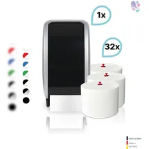 Blanc HYGIENIC SET: 1x Toilettenpapierspender Doppelrollen Blanc Cosmos + 32 Toilettenpapierrollen Long Life 3L - PRODUKTSET