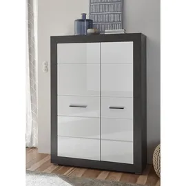 furn.design Highboard 100 x 142 x 35 cm Weiß Hochglanz / Grau