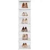 6 Ebenen Schuhboxen Stapelbar Transparenter Kunststoff Schuhbox Schuh-Organizer Faltbar Schuhaufbewahrung mit Tür - Swanew