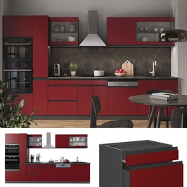 Vicco Küchenzeile Küchenblock Einbauküche R-Line J-Shape Anthrazit Rot 350 cm modern Küchenschränke Küchenmöbel