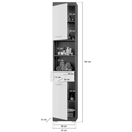 xonox.home Scout Hochschrank 37 x 191 x 31 cm Weiß/Rauchsilber Kunststoff