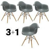Vitra Stuhl Eames Plastic Armchair RE 83x63x59 cm Gestell Ahorn, Sitz granitgrau, 4 Stück, Designer Charles & Ray Eames