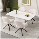 Flieks Esszimmerstuhl (360° drehbar, Set, 4 St), 4er Set Polsterstühle Drehstuhl Armlehnstuhl Bürostuhl, Sherpa-Bezug weiß