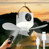 Deckenventilator mit Beleuchtung Camping,Aufladbar Deckenventilator mit Licht und Fernbedienung,USB,Timer,Kleiner Deckenventilator mit Akku Camping für Outdoor Außenbereich,Pavillon (27cm-7200mAh)
