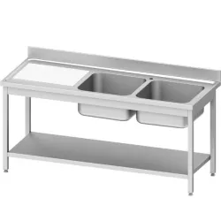 Stalgast Spültisch ECO, T 600, zwei Spülbecken, AISI201 Edelstahl DST14663RA , Maße (B x T x H): 1400 x 600 x 850 mm, Becken rechts