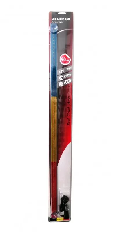 Leuchtender LED-Lichtbalken 90 cm, 69 LEDs, 12V–24V, blau-gelb-rot, RO Rumänien, Flagge/Fahne Rumänien