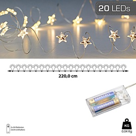 Cepewa 20 LED Stern Mikro Draht Lichterkette, warmweiß, silber, Batterie Deko Beleuchtung Weihnachten - Silber