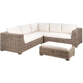 Beliani Garten Ecksofa mit Ottomane 5-Sitzer RINELLA Rattan Grau