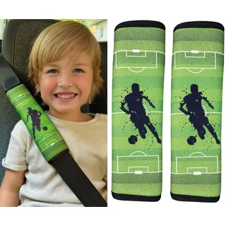 HECKBO 2x Kinder Auto Gurtpolster Gurtschutz mit Fußball Motiv - Sicherheitsgurt Polster für Kinder und Babys- Ideal für jeden Gurt Autositzerhöhungen Kinder Fahrradanhänger Flugzeug