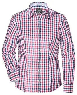 Langarm Karobluse Easy Care JN616, navy-blau/rot/weiß, Größe L - rot/weiß - L